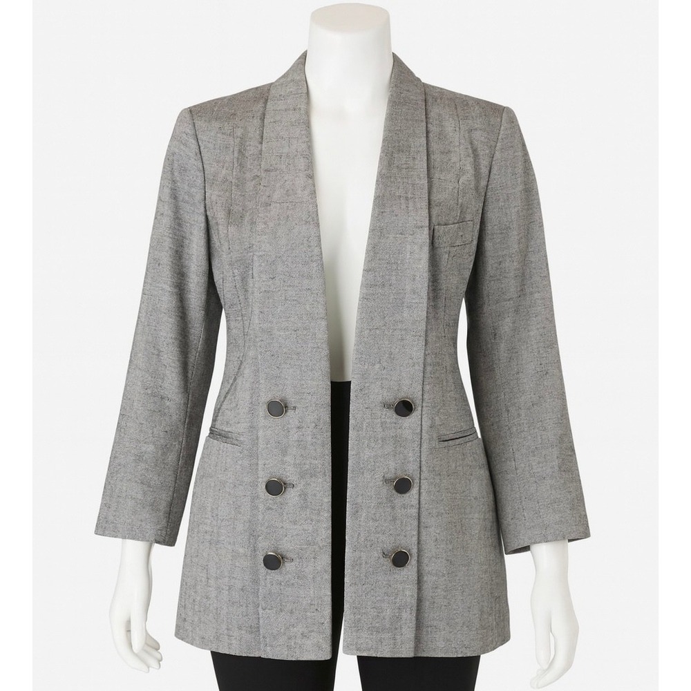 J. Gallery Petite Blazer Women 7/8 Gray Herringbone Double Breasted Shawl Collar